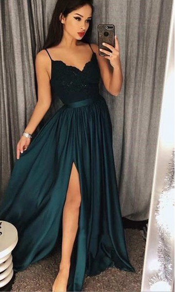 Dark green discount lace prom dress